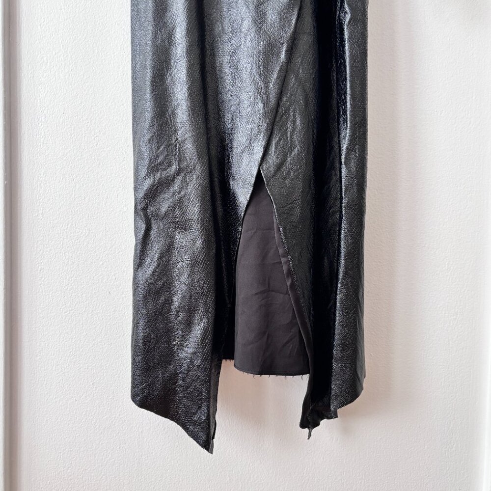 Ramy Brook Leah Black Faux Leather Wrap Midi Dress - Picture 7 of 9